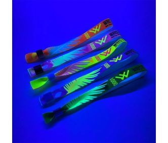   Pulsera de Textil (15x340mm, impresión FLUO a un lado, con datos variables) - con anillo de aluminio