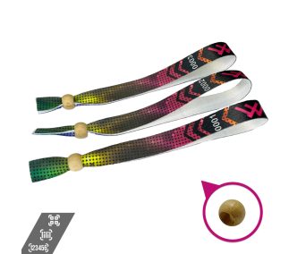   Pulsera de Textil (15x340mm, impresión en color en un lado, con datos variables) - con anillo de bambú reutilizable