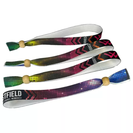 Pulsera de Textil (15x340mm, impresión en color en un lado, con datos variables) - con anillo de bambú reutilizable