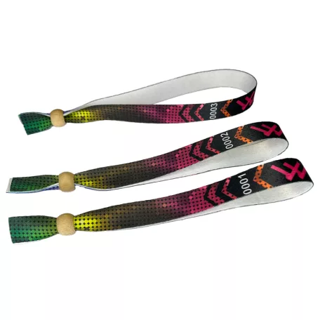 Pulsera de Textil (15x340mm, impresión en color en un lado, con datos variables) - con anillo de bambú reutilizable