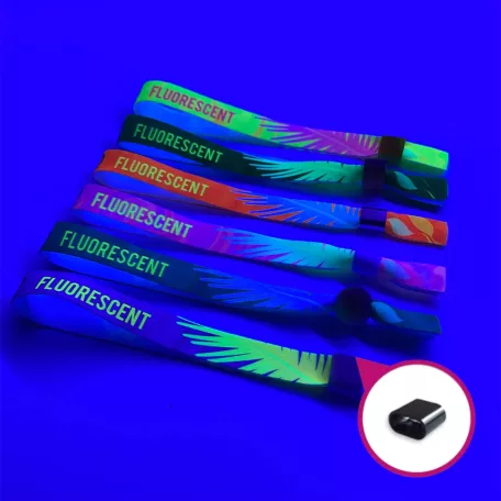 Pulsera de tela - Tamaño infantil (15x300mm, impresión a color FLUO en un lado) - con anillo de plástico