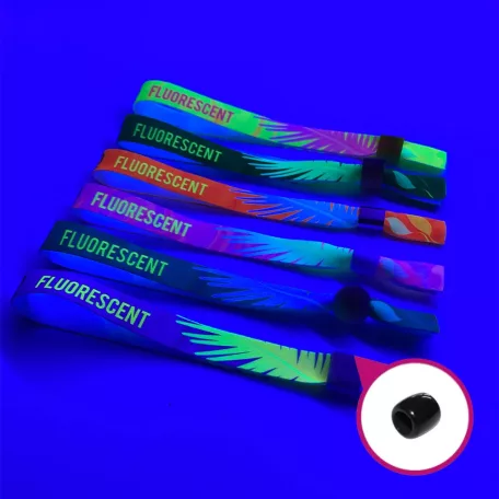 Pulsera de tela - Tamaño infantil (15x300mm, impresión a color FLUO en un lado) - con anillo de plástico reutilizable