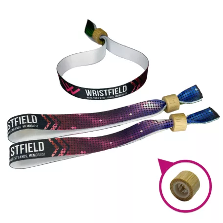 Pulsera de Textil (15x340mm, impresión en color en un lado) - con anillo de bambú-plástico auto-cerrable