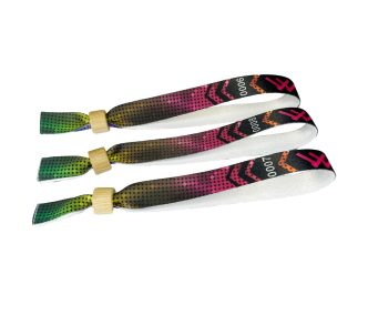   Pulsera de Textil (15x340mm, impresión en color en un lado, con datos variables) - con anillo de bambú-plástico auto-cerrable