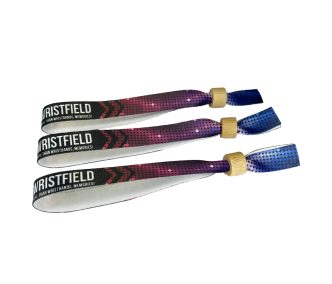   Pulsera de Textil (15x340mm, impresión en color en un lado) - con anillo de bambú-plástico auto-cerrable