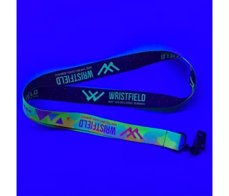   Lanyard de Satén con texto impreso de 20x900mm - Con impresión FLUO - Con porta pases