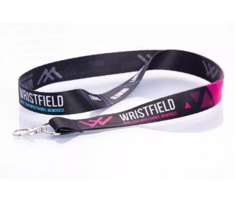   Lanyard de Satén con texto impreso de 20x900mm - Con mosquetón de gota