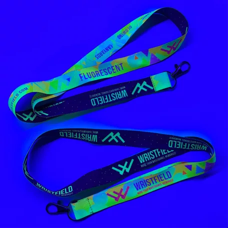 Lanyard de Satén con texto impreso de 20x900mm - Con impresión FLUO - Con mosquetón de gota