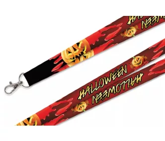   Cordón para el Cuello de Satén Estampado 20mm - Con mosquetón - Calabazas de Halloween