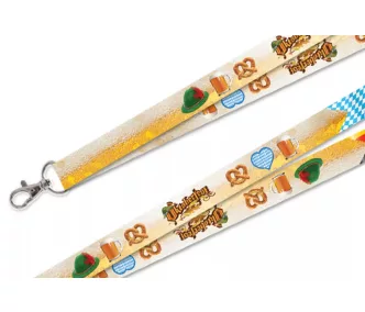   Lanyard de satén estampado colorido de 20mm con mosquetón - Oktoberfest con pretzel