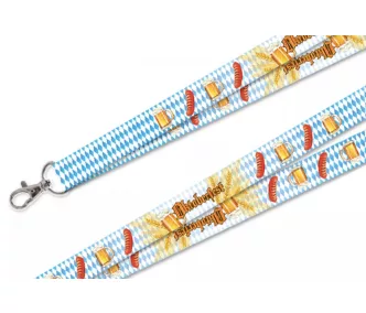   Lanyard de satén estampado colorido de 20mm con mosquetón - Oktoberfest con salchichas de cerveza