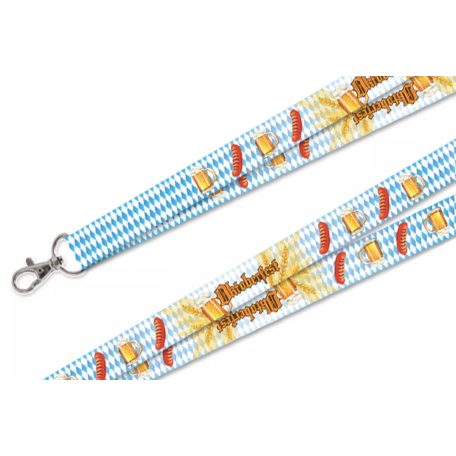 Lanyard de satén estampado colorido de 20mm con mosquetón - Oktoberfest con salchichas de cerveza