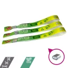 Brazalete de R-PET (Hecho de botellas de PET recicladas, 15x340mm, impresión a color en un lado, datos variables) - con anillo de aluminio
