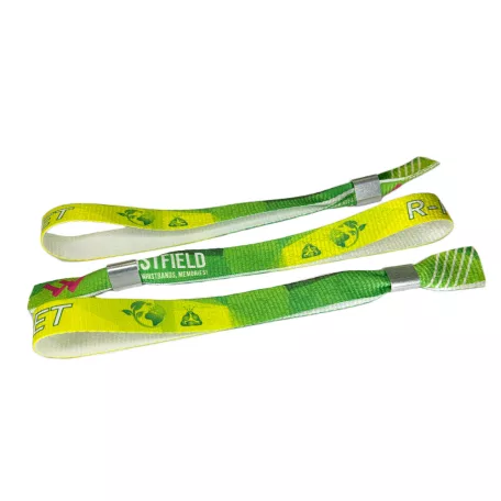 Brazalete de R-PET (Hecho de botellas de PET recicladas, 15x340mm, impresión a color en un lado) - con anillo de aluminio