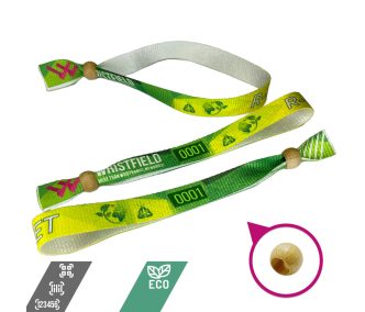   Brazalete de R-PET (Hecho de botellas de PET recicladas, 15x340mm, impresión a color en un lado, datos variables) - con perla de bambú reciclado