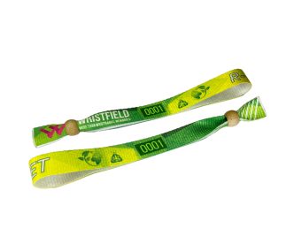   Brazalete de R-PET (Hecho de botellas de PET recicladas, 15x340mm, impresión a color en un lado, datos variables) - con perla de bambú reciclado