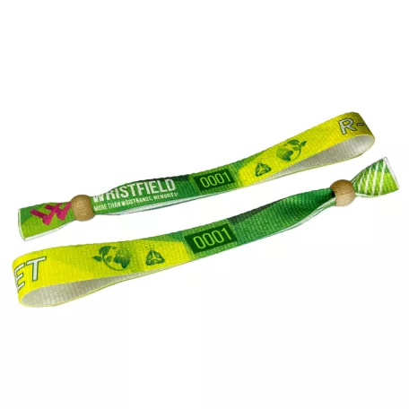 Brazalete de R-PET (Hecho de botellas de PET recicladas, 15x340mm, impresión a color en un lado, datos variables) - con perla de bambú reciclado