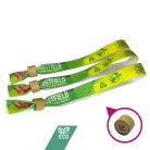 Brazalete de R-PET (Hecho de botellas de PET recicladas, 15x340mm, impresión a color en un lado) - con anillo de bambú-plástico autoadhesivo