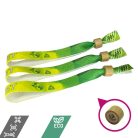 Brazalete de R-PET (Hecho de botellas de PET recicladas, 15x340mm, impresión a color en un lado, datos variables) - con anillo de bambú-plástico autoadhesivo