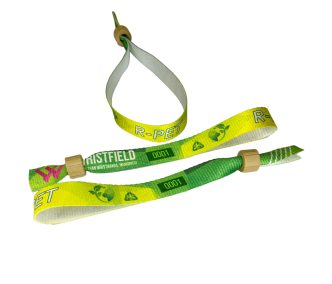  Brazalete de R-PET (Hecho de botellas de PET recicladas, 15x340mm, impresión a color en un lado, datos variables) - con anillo de bambú-plástico autoadhesivo