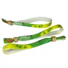 Brazalete de R-PET (Hecho de botellas de PET recicladas, 15x340mm, impresión a color en un lado) - con anillo de bambú-plástico autoadhesivo