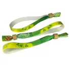 Brazalete de R-PET (Hecho de botellas de PET recicladas, 15x340mm, impresión a color en un lado) - con anillo de bambú-plástico autoadhesivo