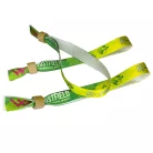 Brazalete de R-PET (Hecho de botellas de PET recicladas, 15x340mm, impresión a color en un lado) - con anillo de bambú-plástico autoadhesivo