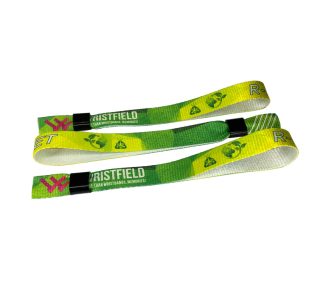   Brazalete de R-PET (Hecho de botellas de PET recicladas, 15x340mm, impresión a color en un lado) - con anillo de plástico autoadhesivo