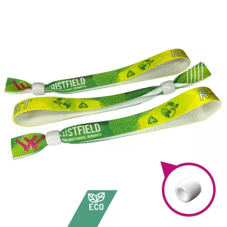 Brazalete de R-PET (Hecho de botellas de PET recicladas, 15x340mm, impresión a color en un lado) - con anillo de plástico reciclado