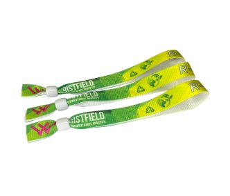   Brazalete de R-PET (Hecho de botellas de PET recicladas, 15x340mm, impresión a color en un lado) - con anillo de plástico reciclado