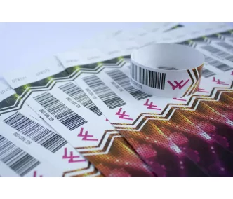   Pulseras Tyvek de 1" con impresión a color y código de barras