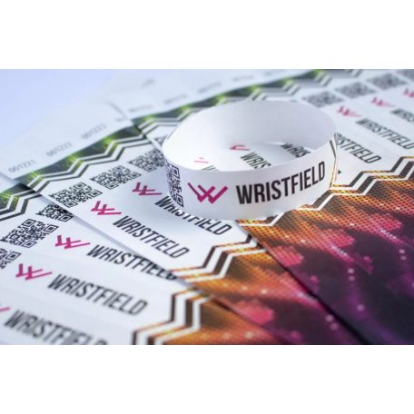 Pulseras Tyvek de 3/4" con impresión a color y código de barras