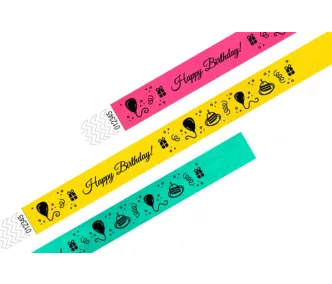 Pulsera Tyvek de 3/4" con diseño - HAPPY BIRTHDAY