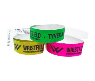   Pulseras de Tyvek 3/4" duradero  e impermeable - con texto en 1 color NEGRO