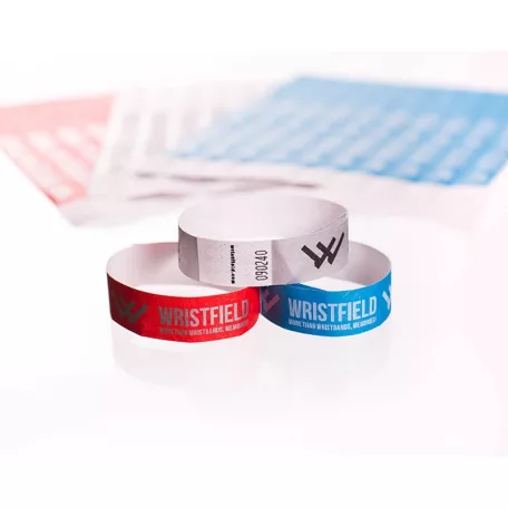Pulseras Tyvek de 3/4" duradero e impermeable - con texto en 1 color con impresión serigráfica