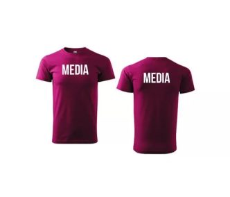 Camiseta unisex con cuello redondo con inscripción MEDIA