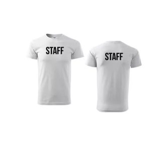 Camiseta unisex con cuello redondo con inscripción STAFF